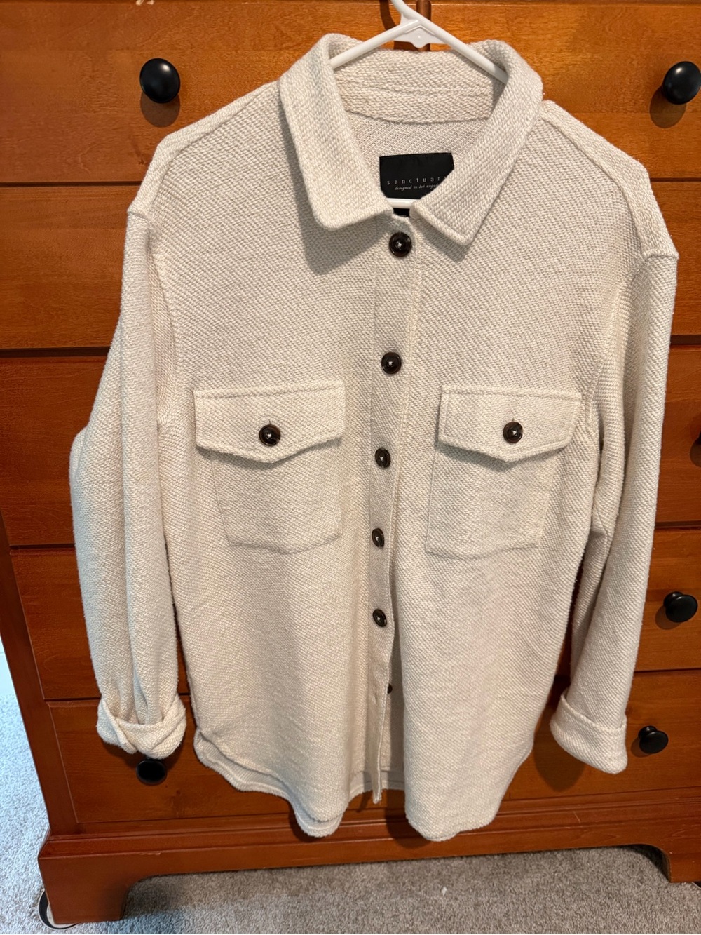 Cream Button-Front Knit Shirt Sweater